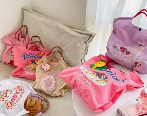 日系ball chain小众刺绣环保布袋大...