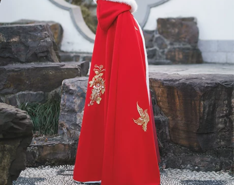 汉服古装披风斗篷古风冬季长款红色女秋冬加厚...