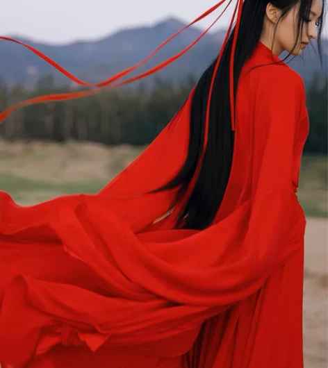 红色魏晋古风武侠古装汉服女中国风古典舞蹈演...