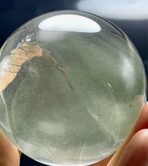 天然水晶包裹星光绿幽灵金字塔水晶球摆件 晶...