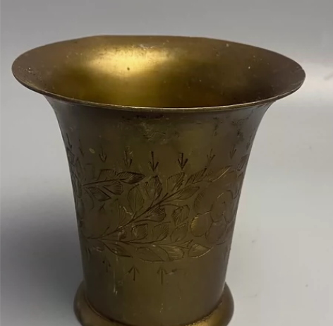 海外回流 西洋铜器 满工铜笔筒 铜制工艺品...