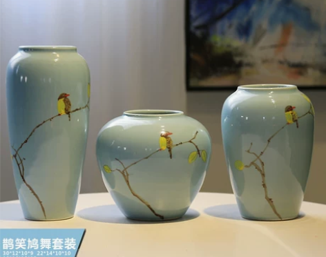 景德镇新中式陶瓷花瓶 台面酒柜玄关装饰花插...