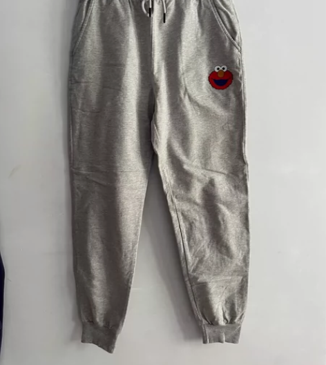 外贸芝麻街胶印浅麻灰收口运动休闲裤 裤长9...