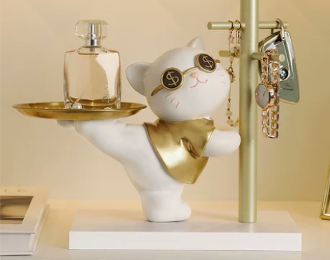 招财猫玄关钥匙收纳摆件入户家居桌面饰品托盘...