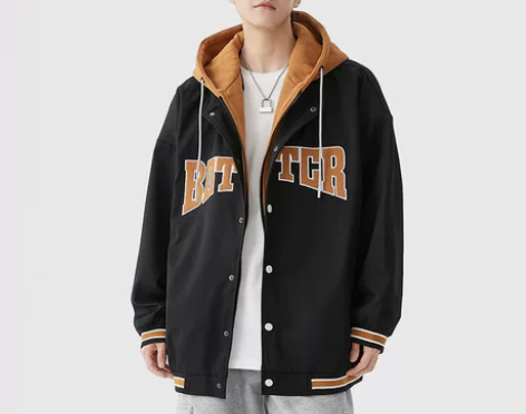 回力春季美式夹克外套男士潮牌假两件宽松连帽...