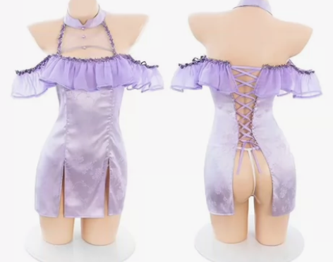 正品 霏慕 花边连衣裙 后绑带旗袍 均码 ...