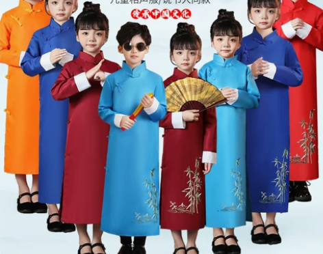 儿童相声元旦表演服装民国长衫大褂快板长袍马...