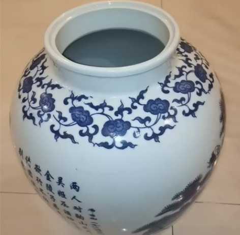 景德镇青龙凸纹落地陶瓷大花瓶，蓝色青龙凸纹...