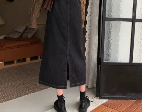 大码胖妹妹遮胯裙子2022新款春秋微胖牛仔...