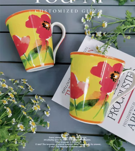 全新骨瓷马克杯手绘风可爱系列水杯非陶瓷外贸...