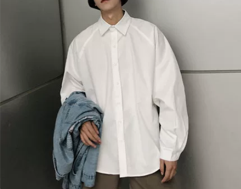 网红很仙的衬衫男长袖薄款宽松设计感白衬衣i...