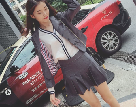 春夏高腰TB学院风百褶裙A字短裙包臀裙裤半...