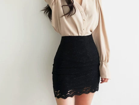 蕾丝包臀裙半身裙2019春秋新款性感花边镂...