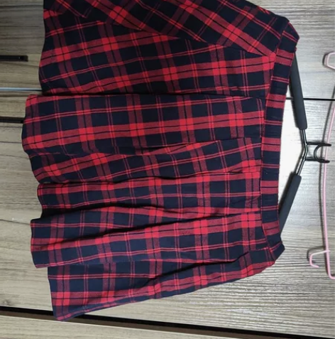 百褶裙女秋冬格子高腰显瘦新款学院风红色西装...