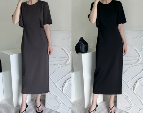 zhzh极简髙级剪裁露腰T恤连衣裙蝙蝠袖后...