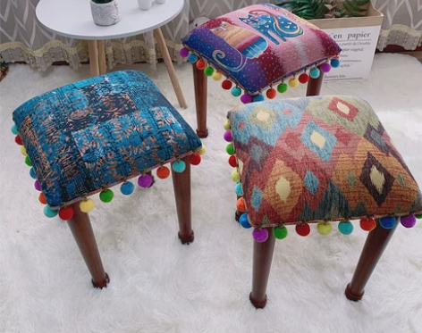 民族风高凳子北欧创意小板凳软布艺化妆凳家用...