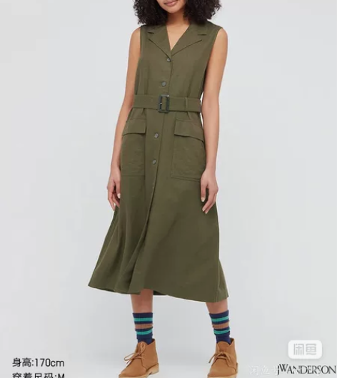 优衣库JWA合作款无袖军旅风连衣裙 M码，...