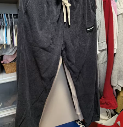 蓝灰色条绒休闲裤 全新 120斤以内可穿 ...