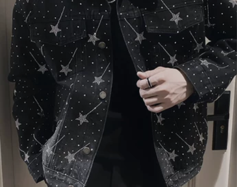 高级感烫钻翻领夹克男士春秋季潮牌痞帅男装2...