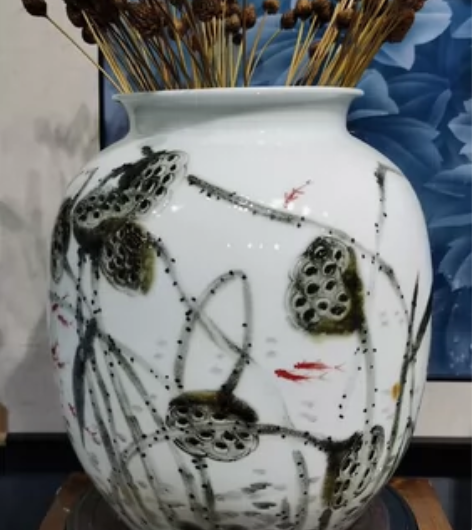 高温颜色釉写意花鸟赏瓶，景德镇手工手绘陶瓷...