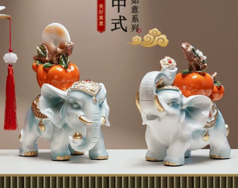 桌面摆件 家居桌面摆件事事如意招财大象一对...