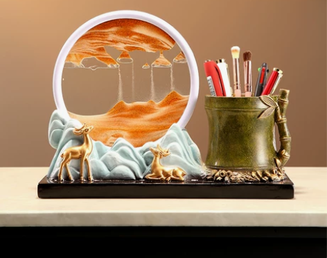 笔筒摆件 笔筒摆件家居流沙画沙漏学生办公室...