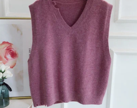 LittleNana针织V领马甲背心女韩版...