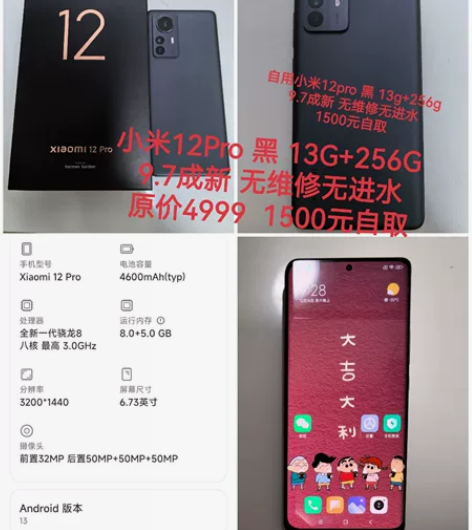 小米12 Pro 黑色  13g+256G...