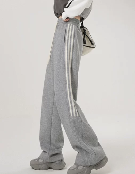 灰色运动裤女春秋2023新款高腰垂感宽松美...
