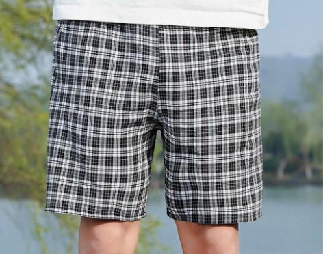 全新纯棉短裤男夏季针织格子五分裤子运动宽松...