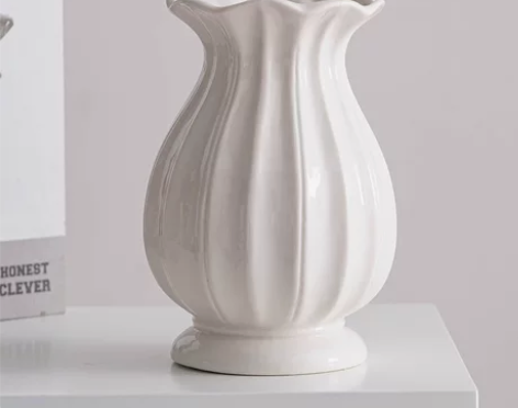 白色北欧大口简约陶瓷装饰干花花瓶水养鲜花客...