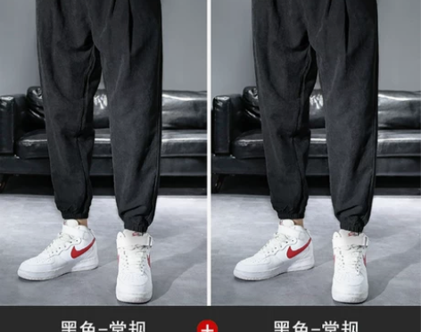 ?休闲裤子男士宽松工装运动束脚磨毛加绒哈伦...