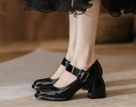 真皮 骄屿玛丽珍女鞋单鞋女春秋厚底粗跟防水...