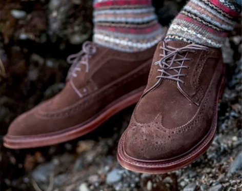 玩儿！前行吧！固特异布洛克款式雕花反绒皮鞋...