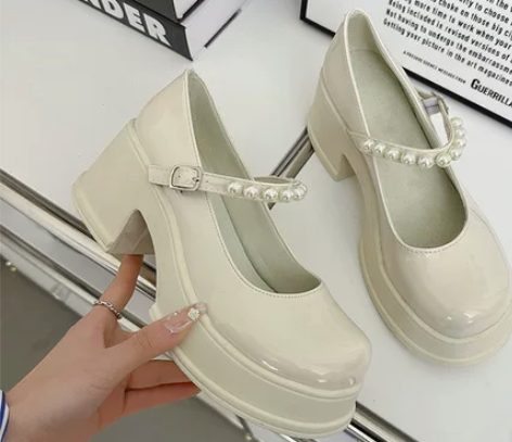 新娘鞋子女结婚玛丽珍日常不累脚婚纱神器松糕...