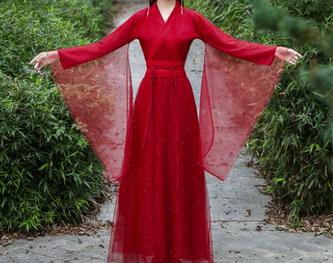 红色汉服女正品原创古风飘逸春秋季中国风改良...