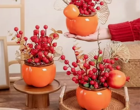 柿柿如意花瓶摆件发财果新年书柜乔迁装饰客厅...