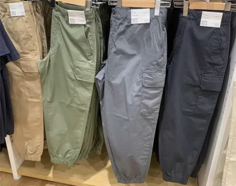 试衣间春季新款男士全棉水洗弹力宽腿束脚工装...