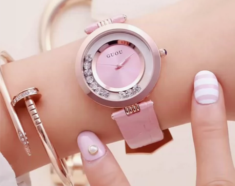 古欧GUOU时来运转新款流沙水钻皮带女士手...