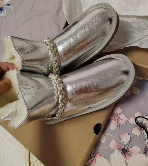 ugg 雪地靴  银色亮面 钻石 真皮 真...