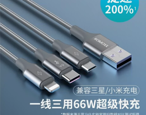 全新正品罗马仕三合一66W快充数据线......