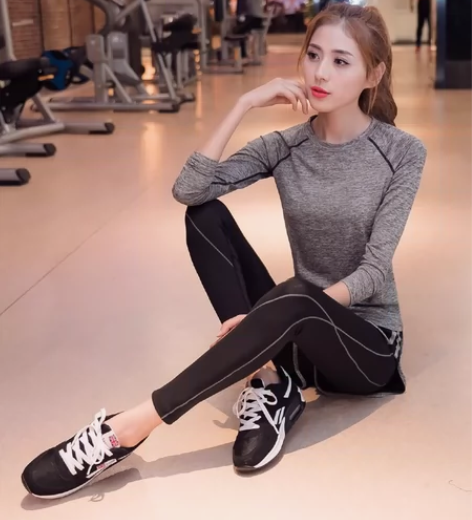 瑜伽服女上衣春秋长袖t恤修身运动上衣健身速...