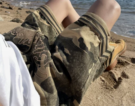 迷彩短裤男夏季美式复古刺绣运动篮球裤子潮牌...