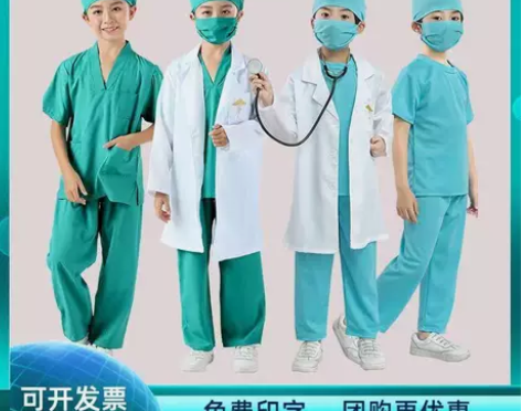 儿童医生角色扮演服装白大褂长袖工作服手术护...