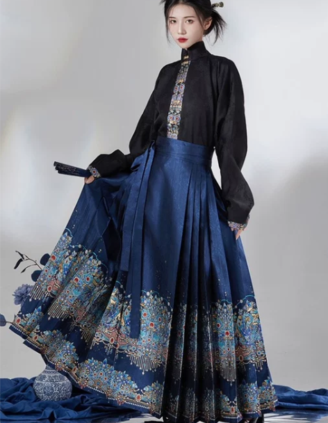 唐悠墨瑶花满钿仿妆花马面裙修身显瘦高级感长...