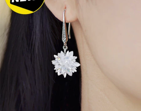 S925纯银日韩国长款雪花朵耳环耳线耳坠耳...