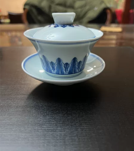 景德镇铖瓷手绘青花三才盖碗皮球花泡茶碗茶具...