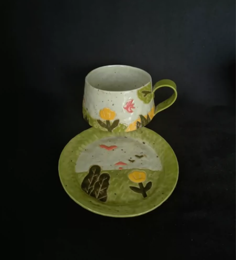 景德镇手作陶瓷粗陶咖啡杯碟茶杯 集市购入，...