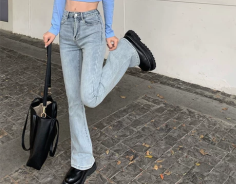 微胖穿搭高腰微喇牛仔裤女胖妹妹mm辣妹显瘦...