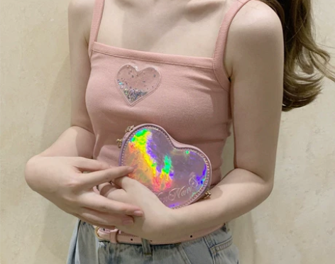 原创 透明爱心 亮片流沙 粉色 吊带 H ...